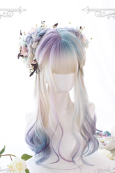 Lange, lockige, süße Lolita-Perücken mit mehrfarbigem Farbverlauf